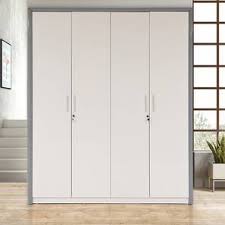 Trueliving Solid wood wardrobes 4 Door Laminated Finish & PU Finish White Wardrobe (6Ft *2Ft *9Ft -1828.8MM X 609MM X 2743.2MM)