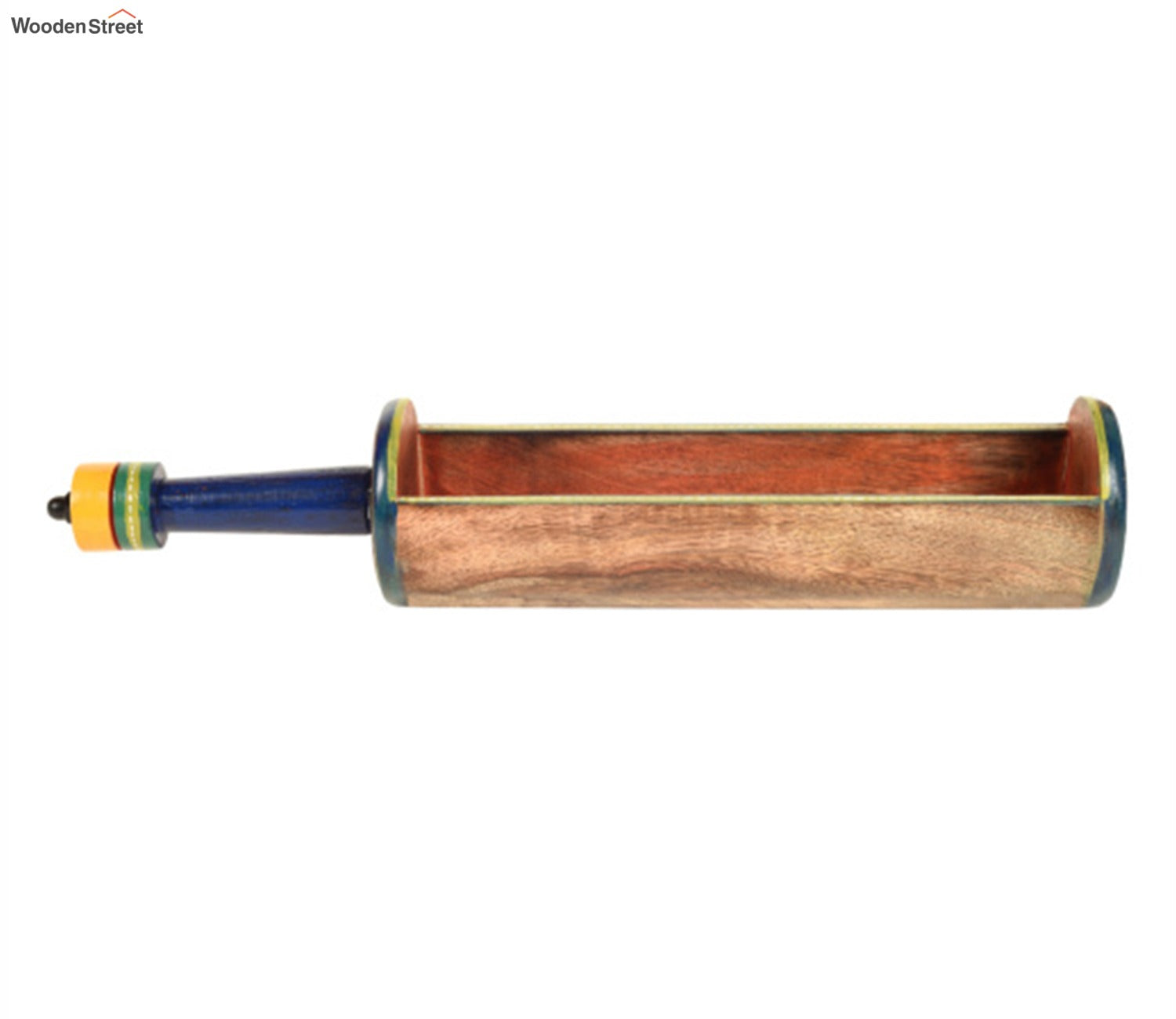 Midnight Blue Colour Wooden Snack Server In Exotic Tabular Shape With Stylish Metal Handle