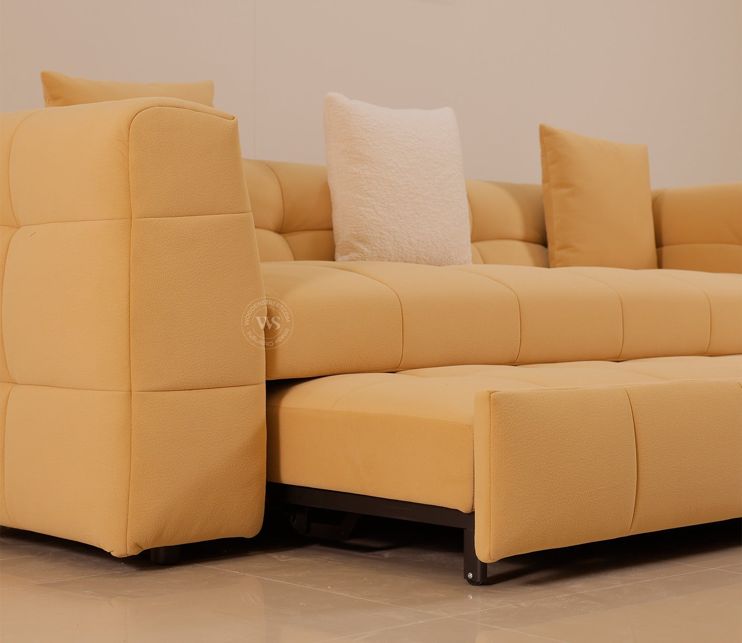 Cinnaro Modern Sofa Cum Bed with Pull Out Conversion and Tufted Design (Yellow)