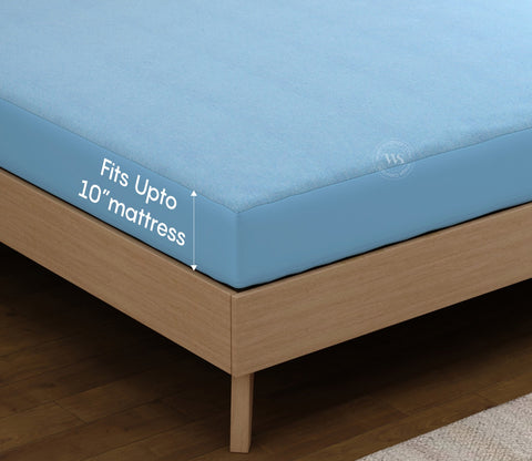 Featherix Cotton Feel Terry Ultra Soft Breathable Hypoallergenic Waterproof Mattress Protector King Size (Powder Blue, 78 x 72)