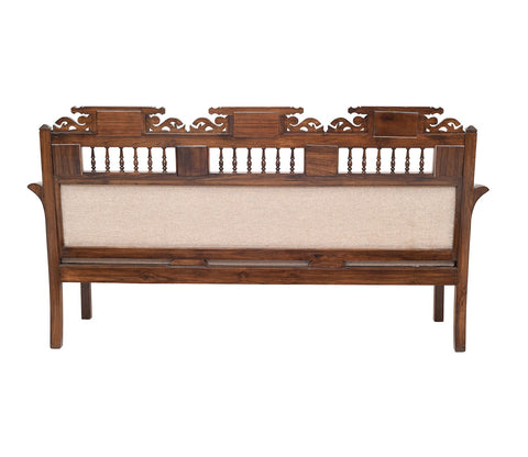 Maharaja-1 Three Seater Sofa in Teakwood with Walnut Finish adorned with Dhokra Brass Frames