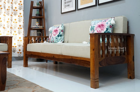Olympia 3 Seater Wooden Sofa (Honey Irish Cream)