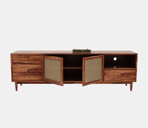 Eka Sheesham Wood and Cane TV Unit (Honey Finish)