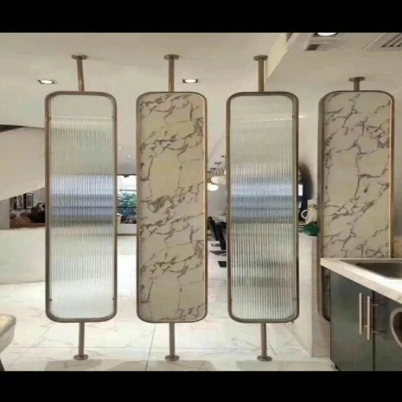 Trueliving Glass Golden Metal Frame Group Partition of Room 80" Width: Height: 72"
