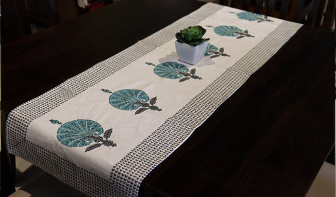 Garden Fresh Black and Green Hand Block Print Table Runner - 16 x 50