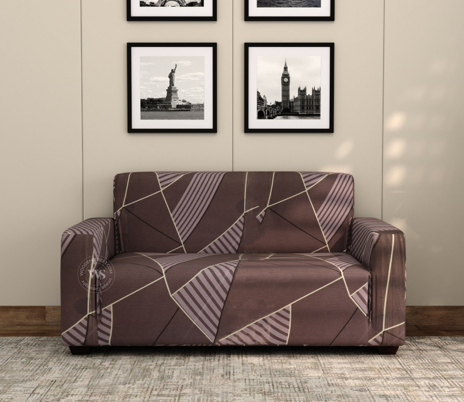Cason Modern Abstract Printed Polyester Spandex 2 Seater Sofa Cover (Grey)