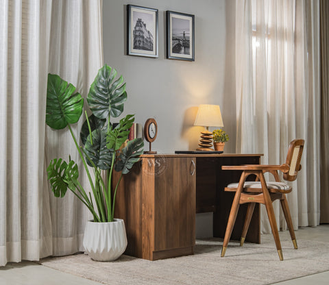 Arc Engineered Wood Study Table With 2 Layer Closed Storage Cabinet (Columbian Walnut Finish)