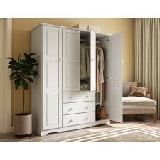 Trueliving Solid wood wardrobes 4 Door Laminated Finish & PU Finish White Wardrobe (6Ft *2Ft *9Ft -1828.8MM X 609MM X 2743.2MM)