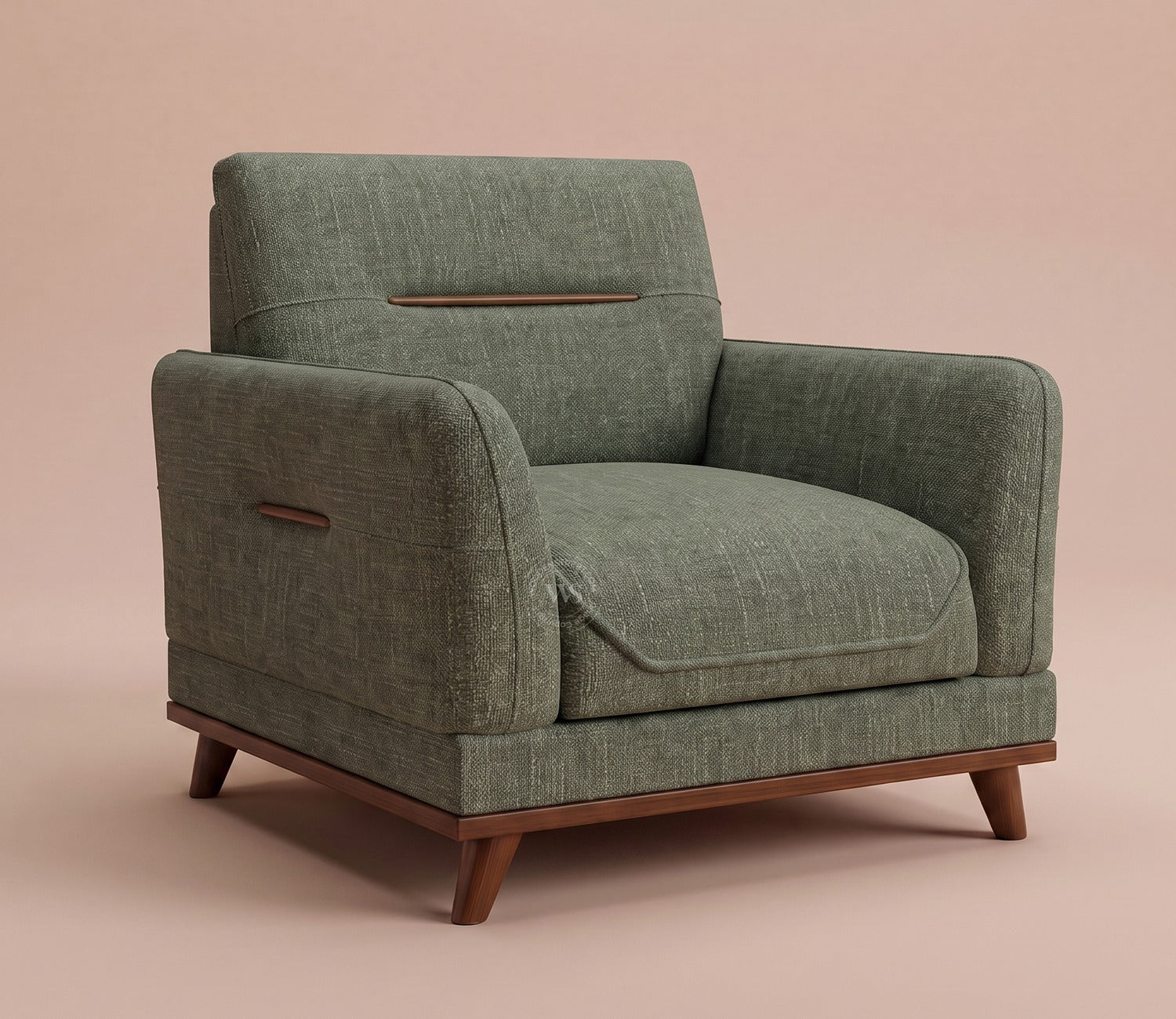 Alvaro 3+1+1 Seater Fabric Sofa with Wooden Accents (Cotton, Sage Green)