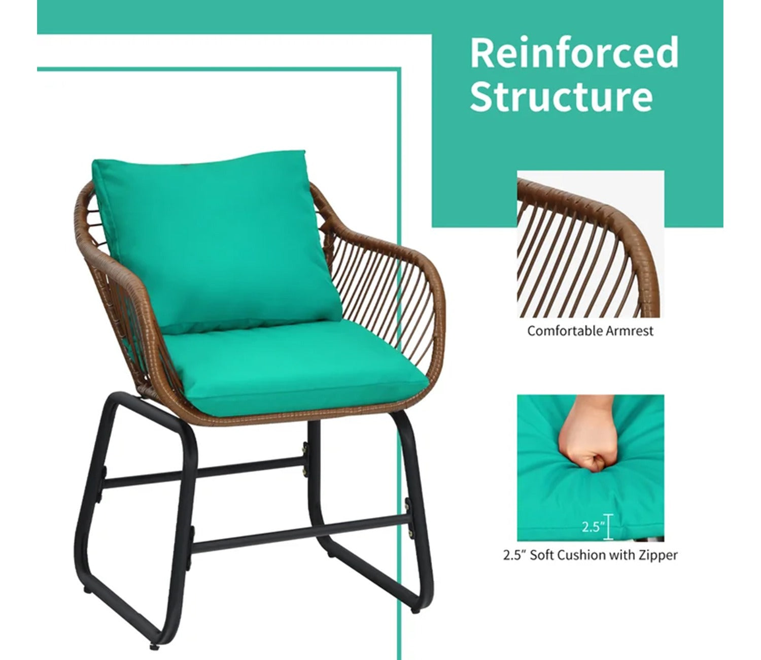 Dark Brown Rattan And Wicker 2 Seater Chair With Table And Robin Blue Cushions Balcony Set