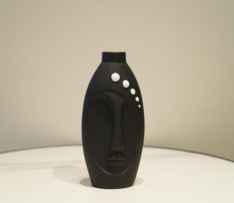 Silkaura Human Face Ceramic Vase (Black, L)