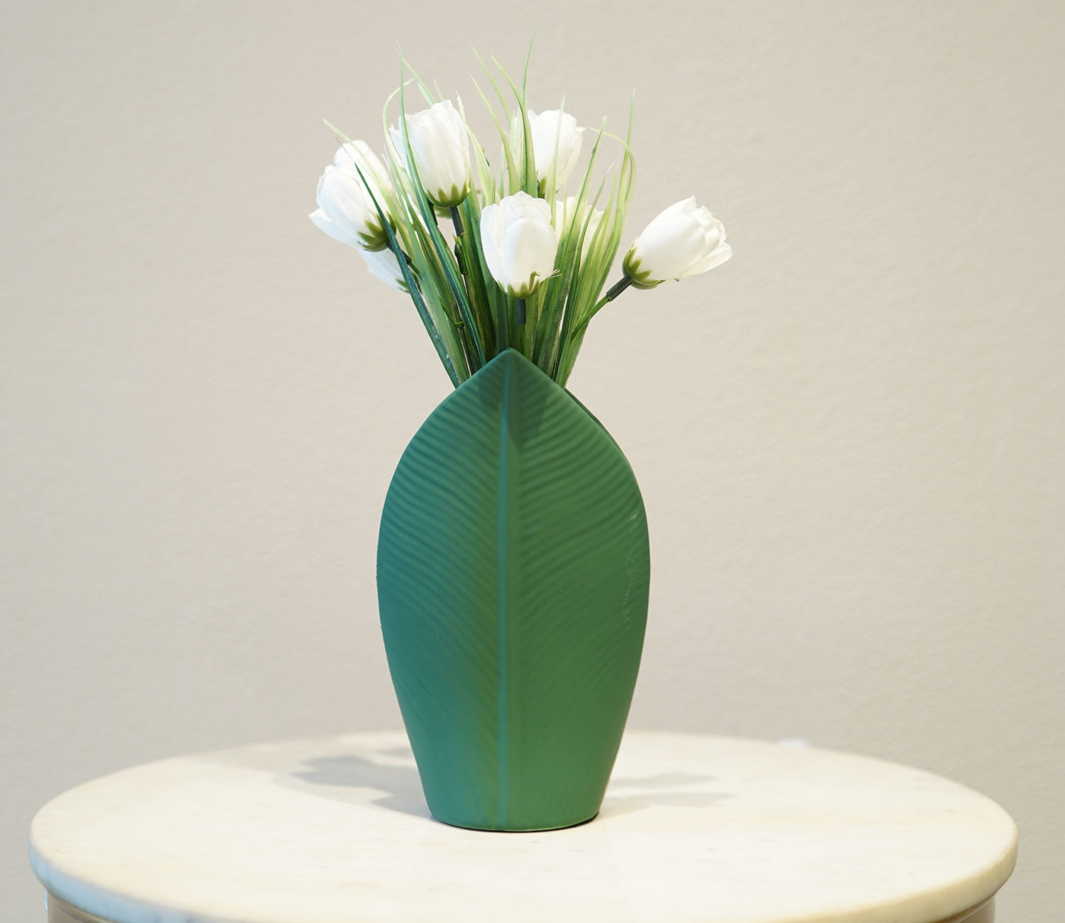 Sleek Green Leaf Ceramic Vase