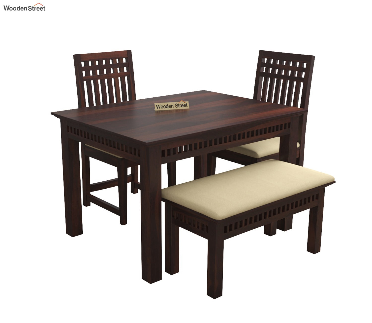 Adolph Compact 4 Seater Dining Set with Bench (Walnut Finish)