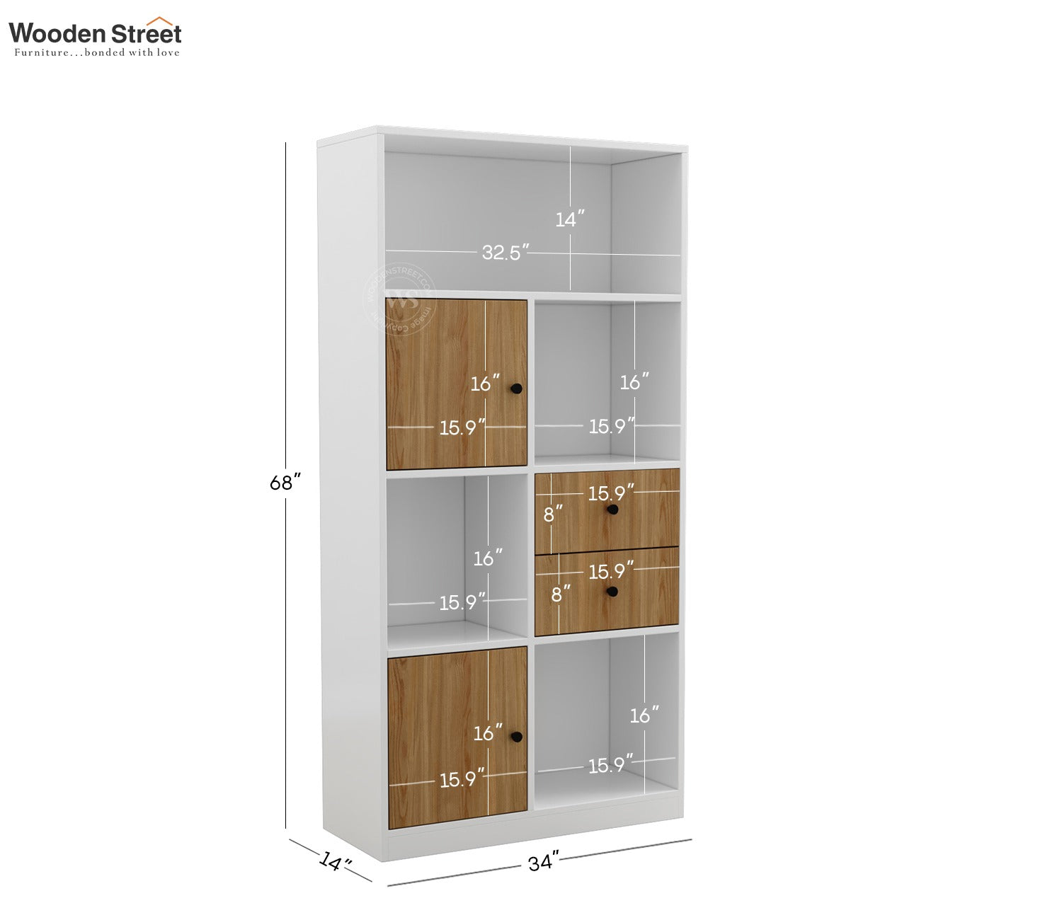 Sheldon Modern Bookshelf with Open & Closed Storage, Textured Fronts (Engineered Wood, Santana Pattern)
