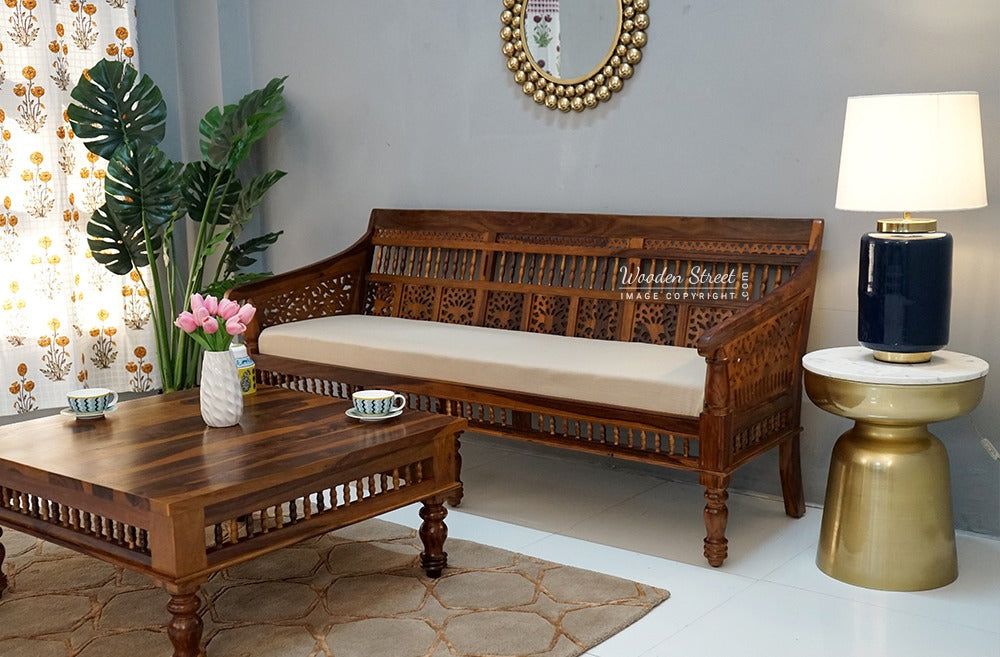 Alanis 3 Seater Wooden Sofa (Honey Finish)