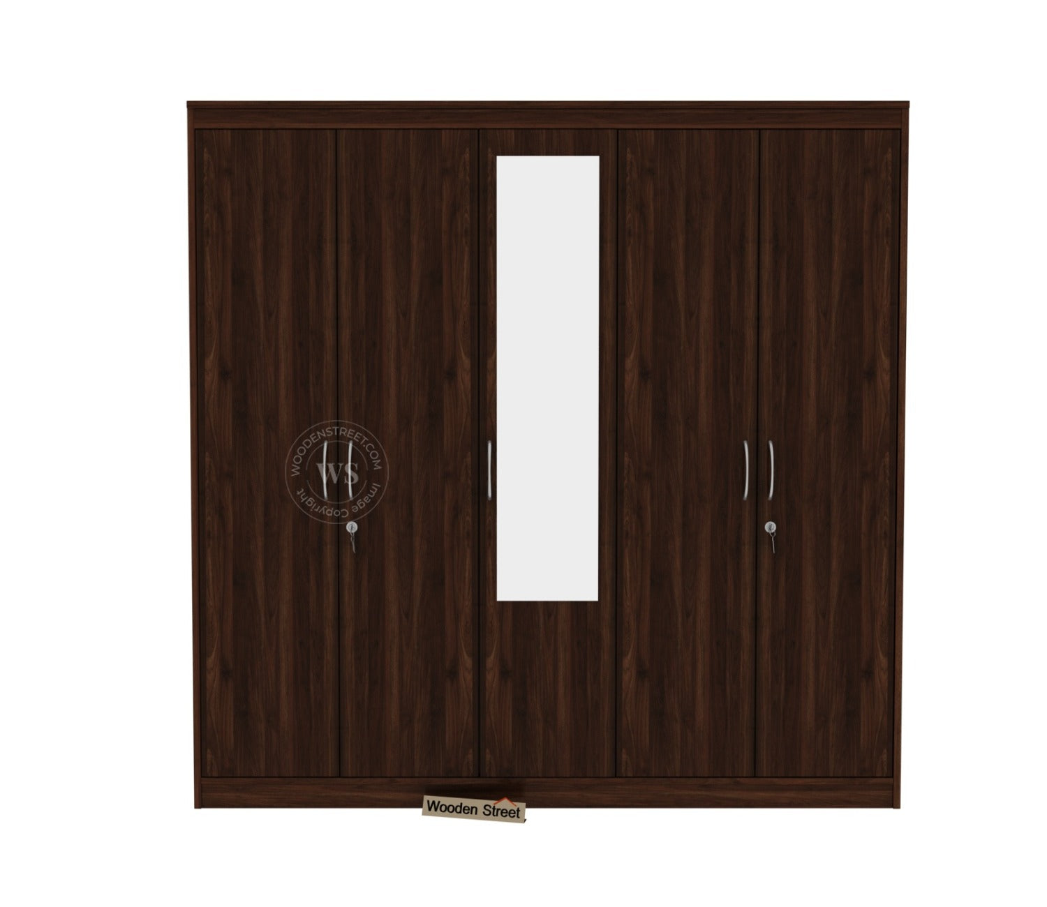 Mahin Five Door Multi Utility Wardrobe with Mirror (Columbian Walnut Finish)