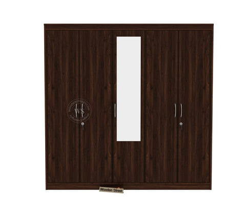 Mahin Five Door Multi Utility Wardrobe with Mirror (Columbian Walnut Finish)