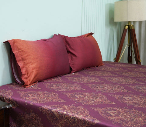 Mandala Flat Cotton Bed Sheet King Size with 2 Pillow Covers (Red)