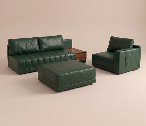 Oasis L-Shape Left Aligned Sectional Sofa (Leatherette, Leaf)