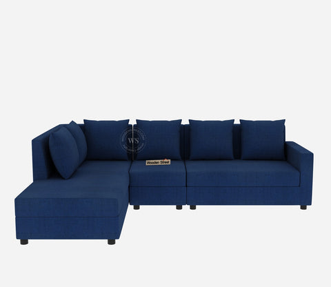 Sible L-Shape 6 Seater Left Aligned Fabric Sofa (Cotton, Azure Blue)