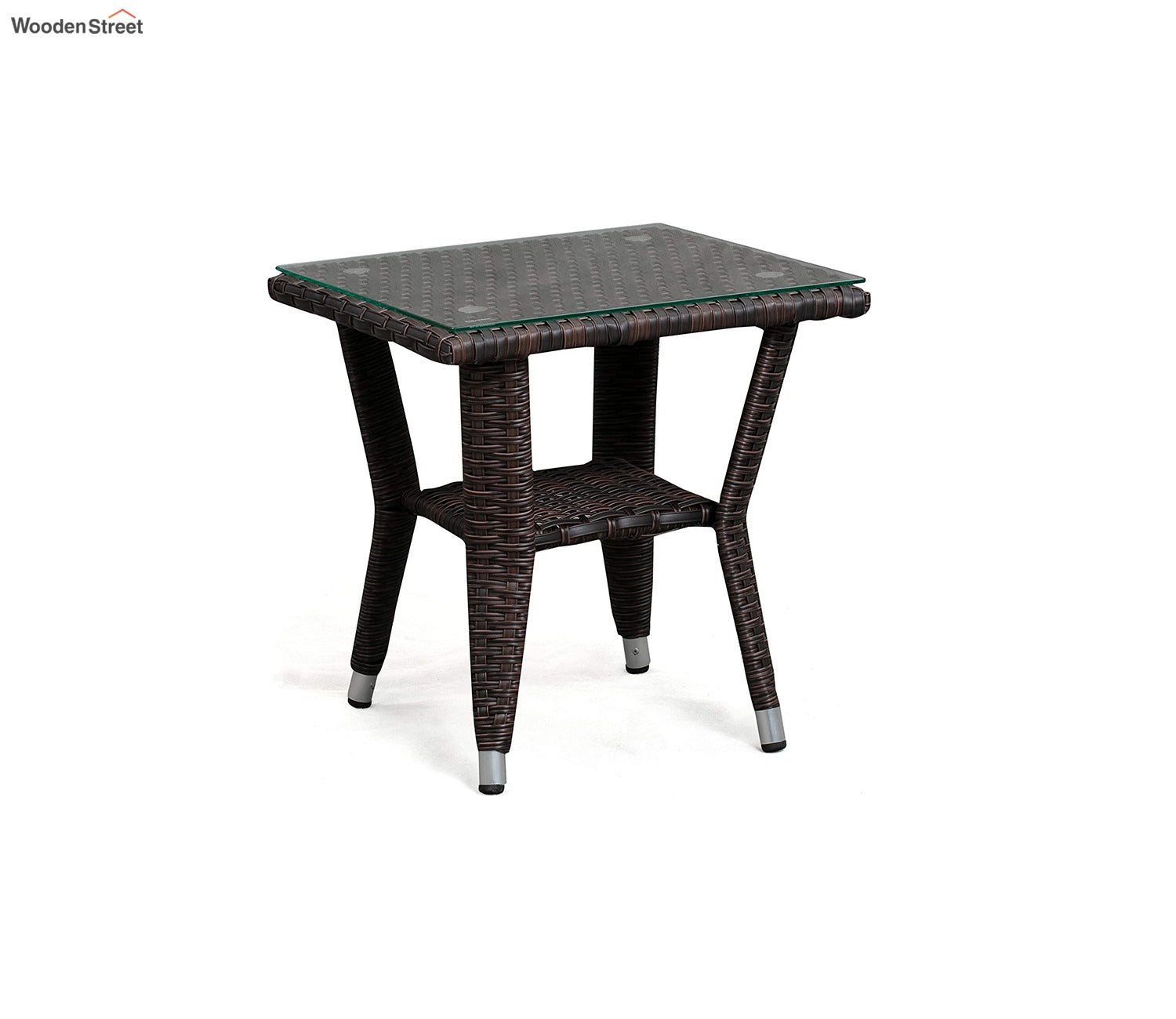 Dark Brown Rattan And Wicker 2 Seater Set With Table And Off White Cushions