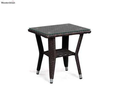 Dark Brown Rattan And Wicker 2 Seater Set With Table And Off White Cushions