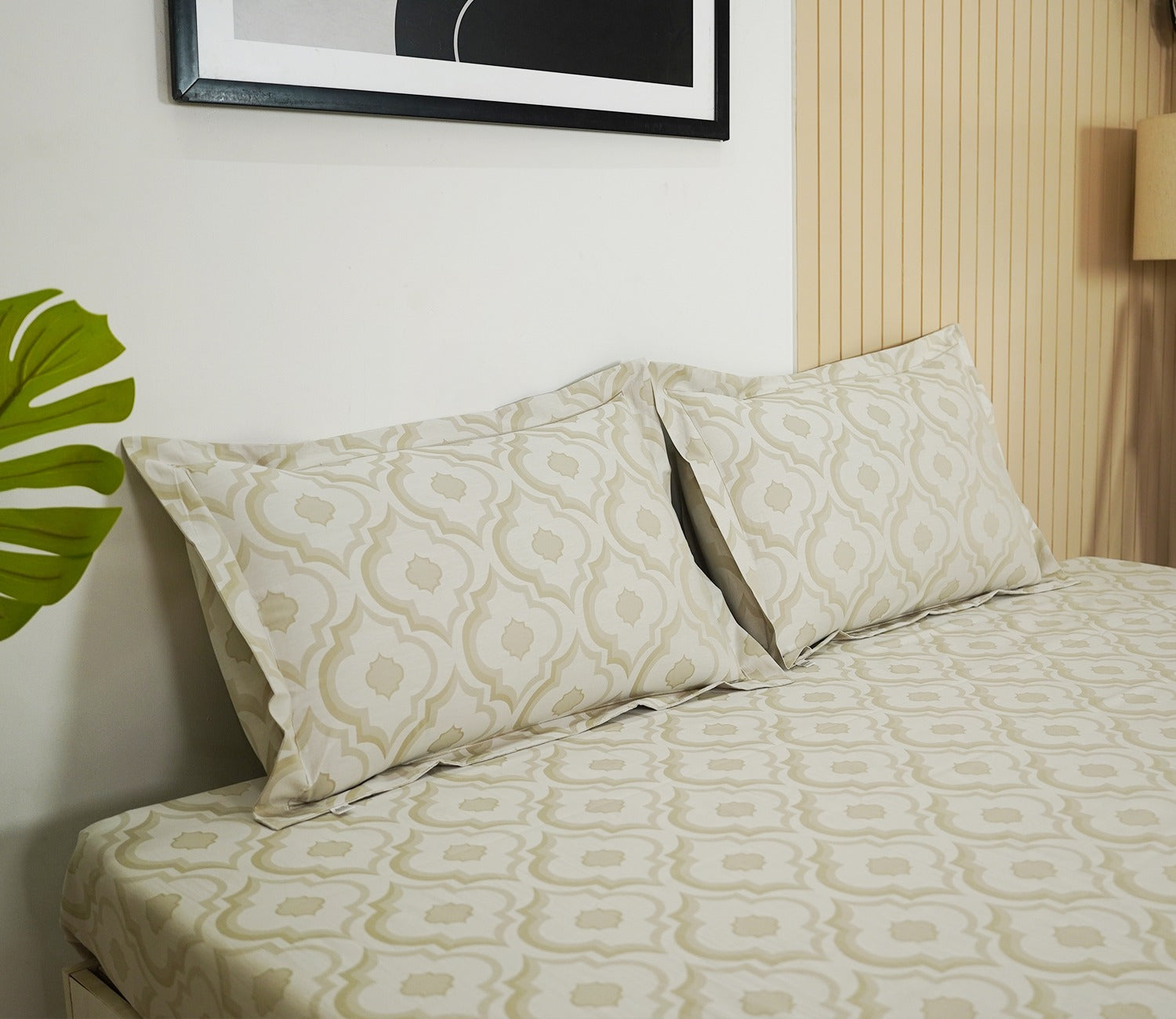 Mandana 290 TC Flat Pure Cotton King Size Bedsheet With 2 Pillow Covers (Beige)