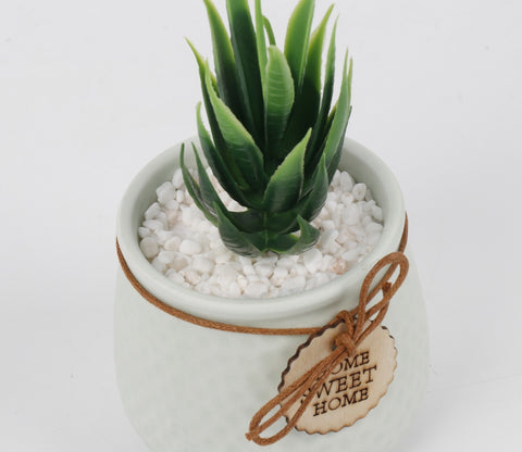 Bloomify Ceramic Pot With Artificial Flowers (Light Green)