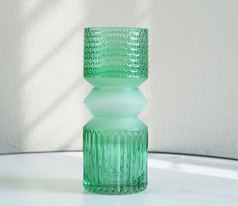 Floral Pottery Glass Vase (Green)