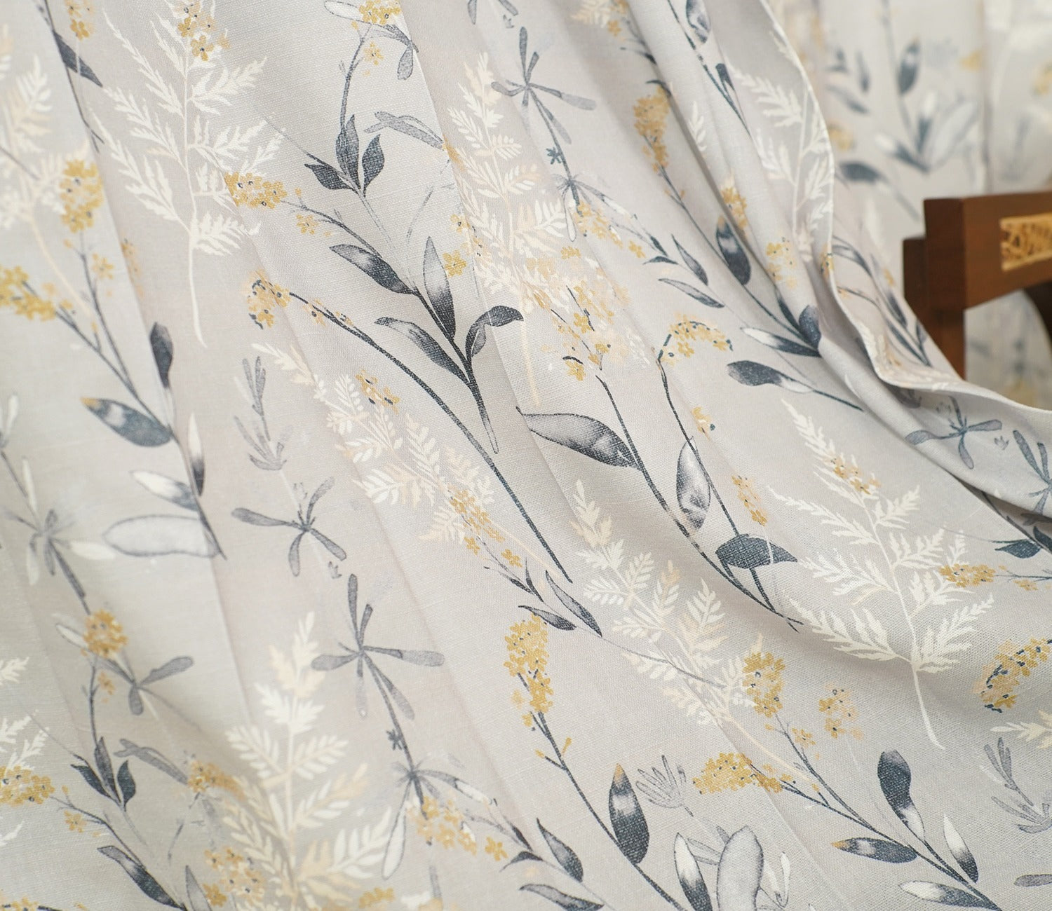 Grey Daisy Uplands Floral Print Light-Filtering Door Curtains Set of 2 (Grey, 7 Feet)