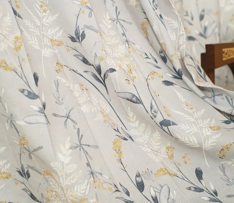 Grey Daisy Uplands Floral Print Light-Filtering Door Curtains Set of 2 (Grey, 7 Feet)