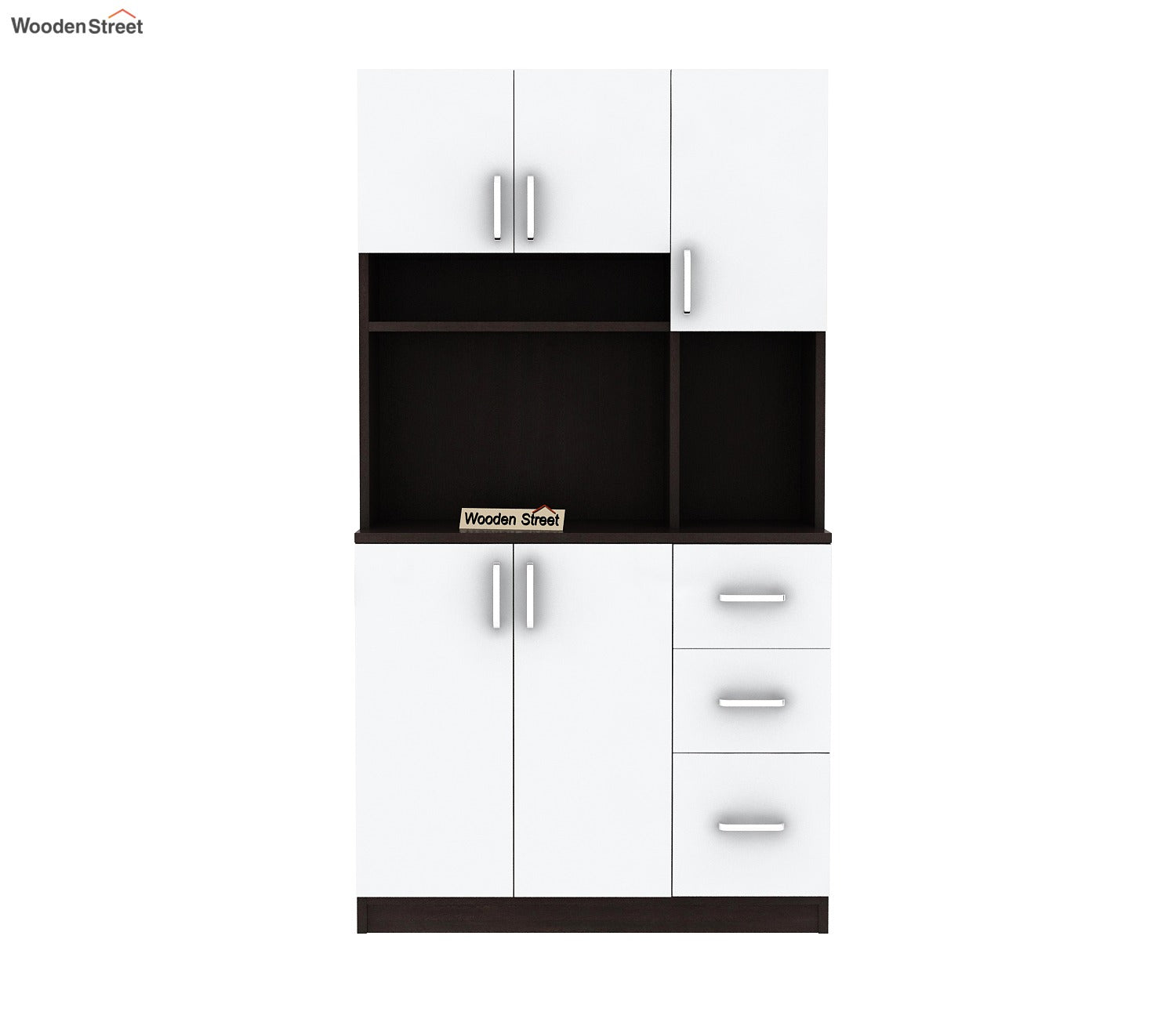 Piero Kitchen Cabinet (Flowery Wenge-Frosty White Finish)