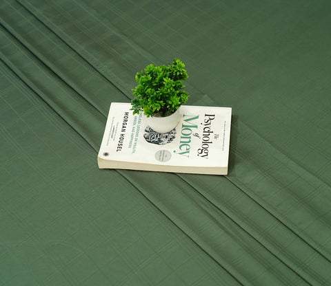 Dobby Checks Organic Bamboo 300 TC 2 Pillowcases and 1 Fitted Bedsheet (Green, Queen Size)