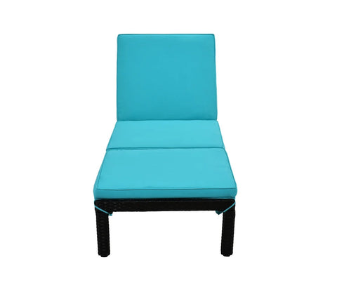 Dark Brown Adjustable Outdoor Patio Lounger With Sky Blue Cushions