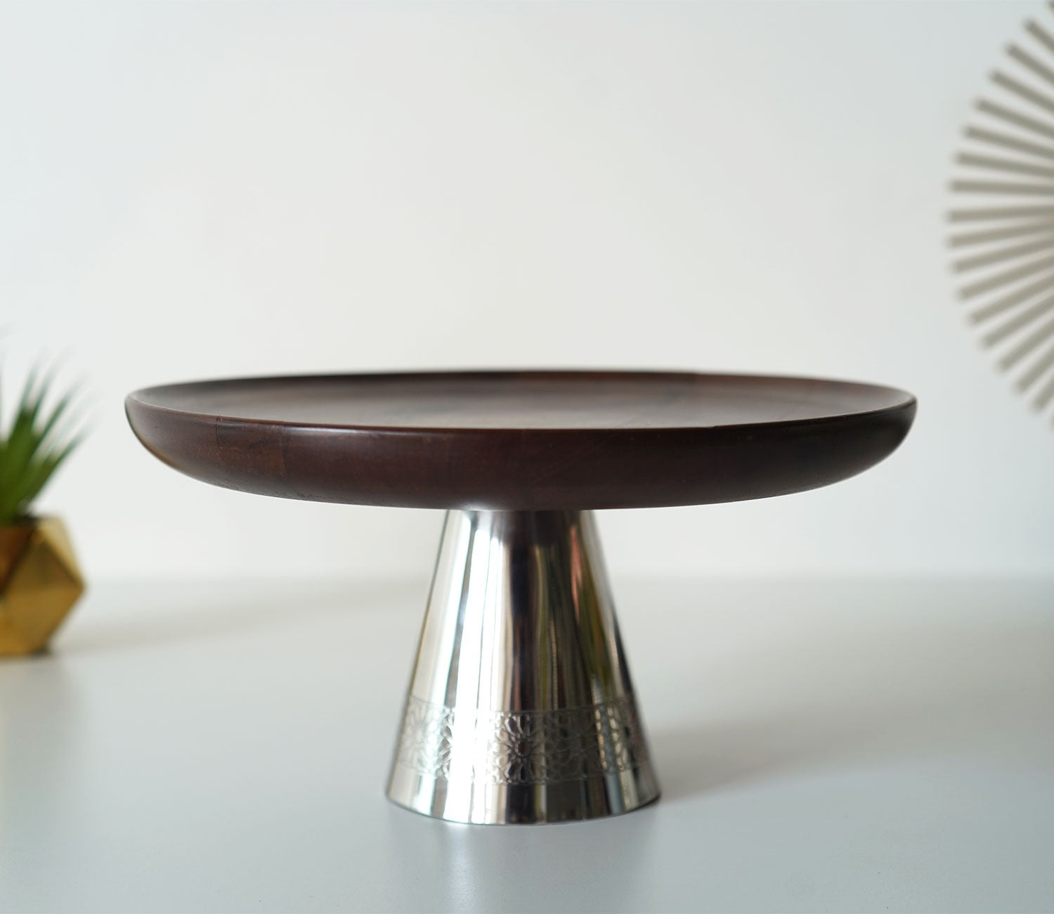 Ranier Wooden Serving Plate with Metal Base