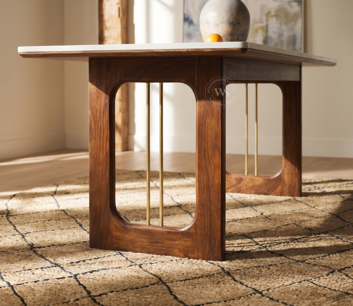 Mikavya 6 Seater Sheesham Wood Dining Table Set with Quartz Top (Sage Green)