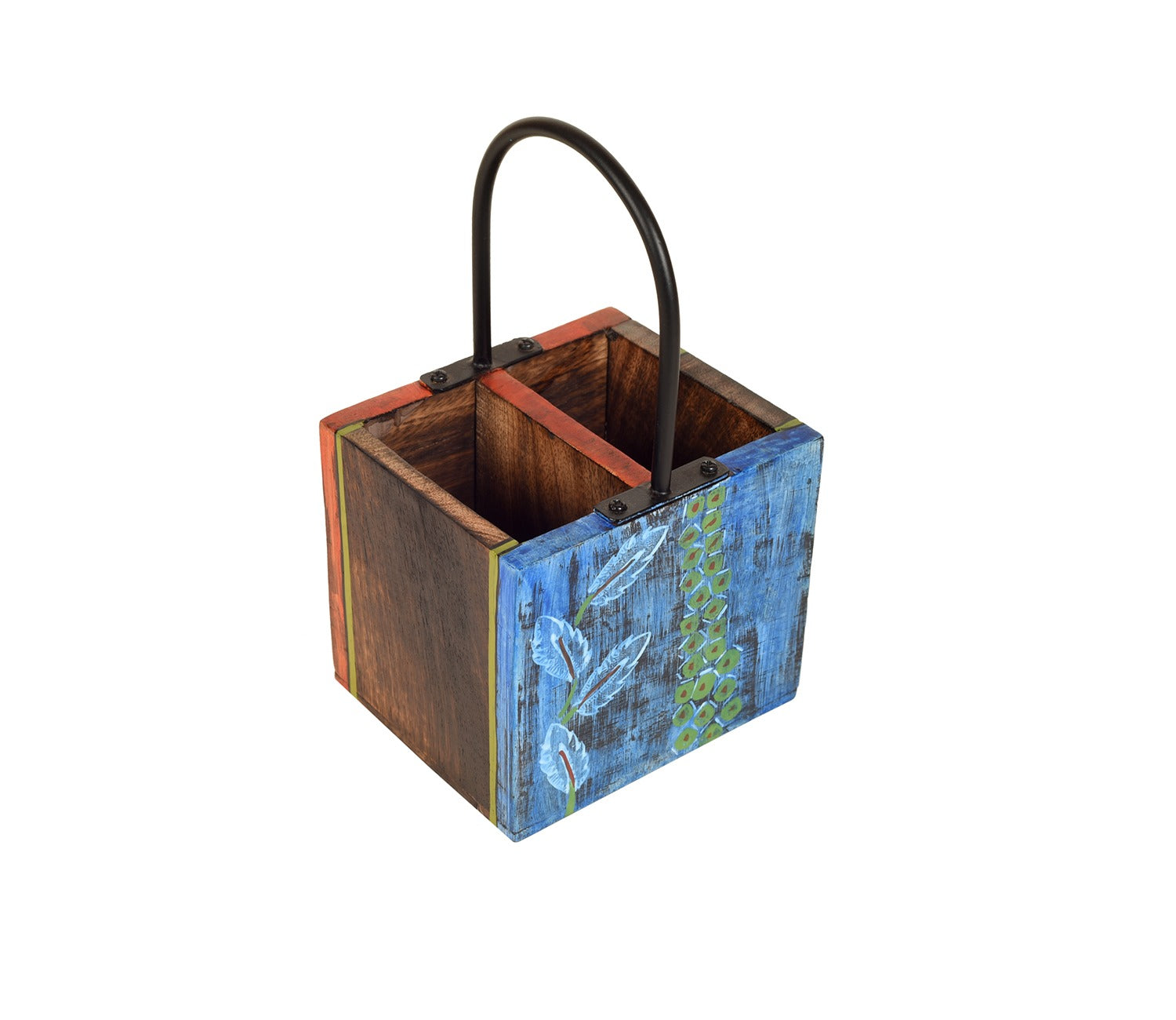 Multicolor Leaf Handcrafted Cutlery Holder in Mango Wood