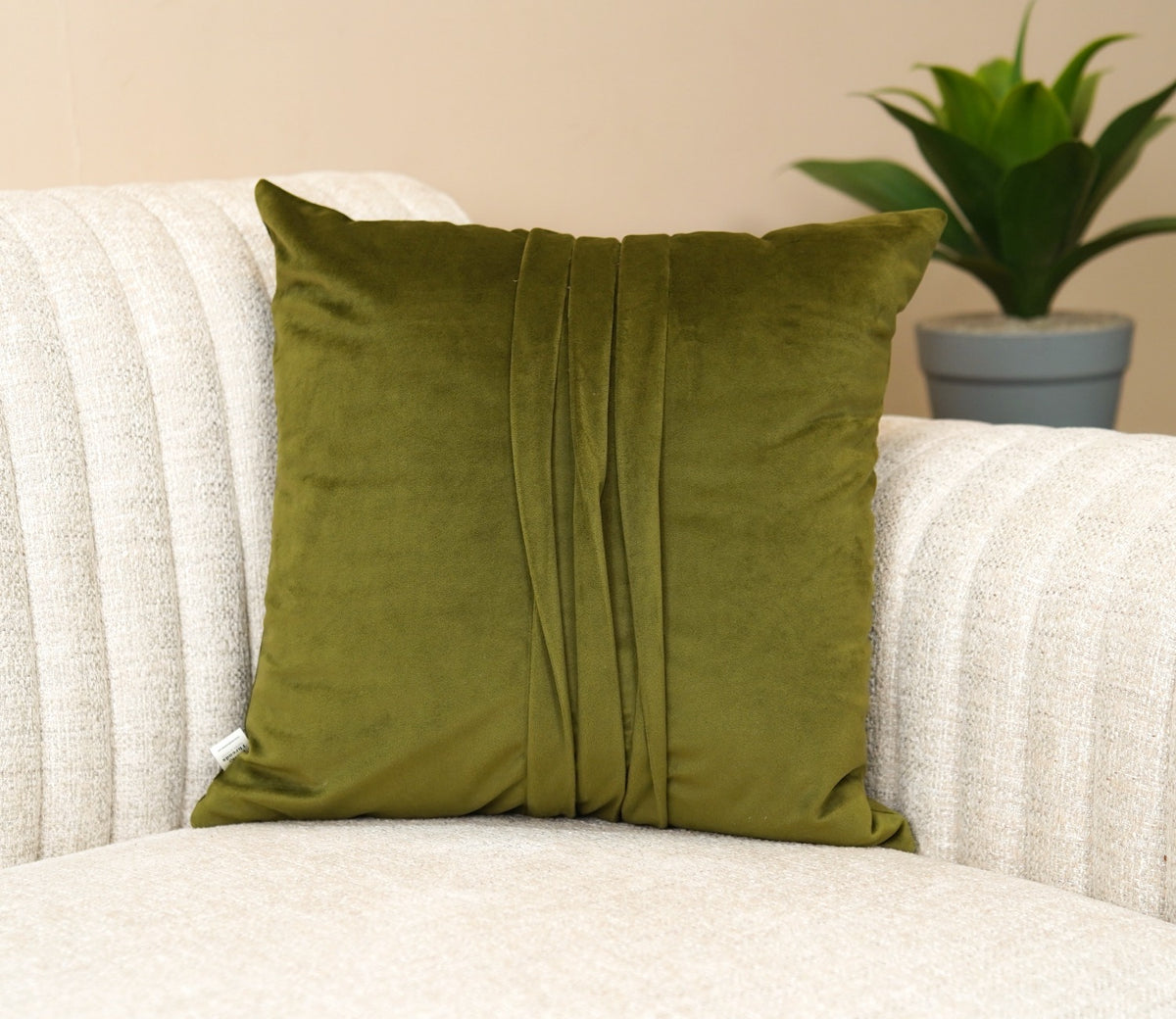 Caro Velvet Pleated Cushion Cover - Pack of 1 (16 x 16 Inch, Dark Olive Green)