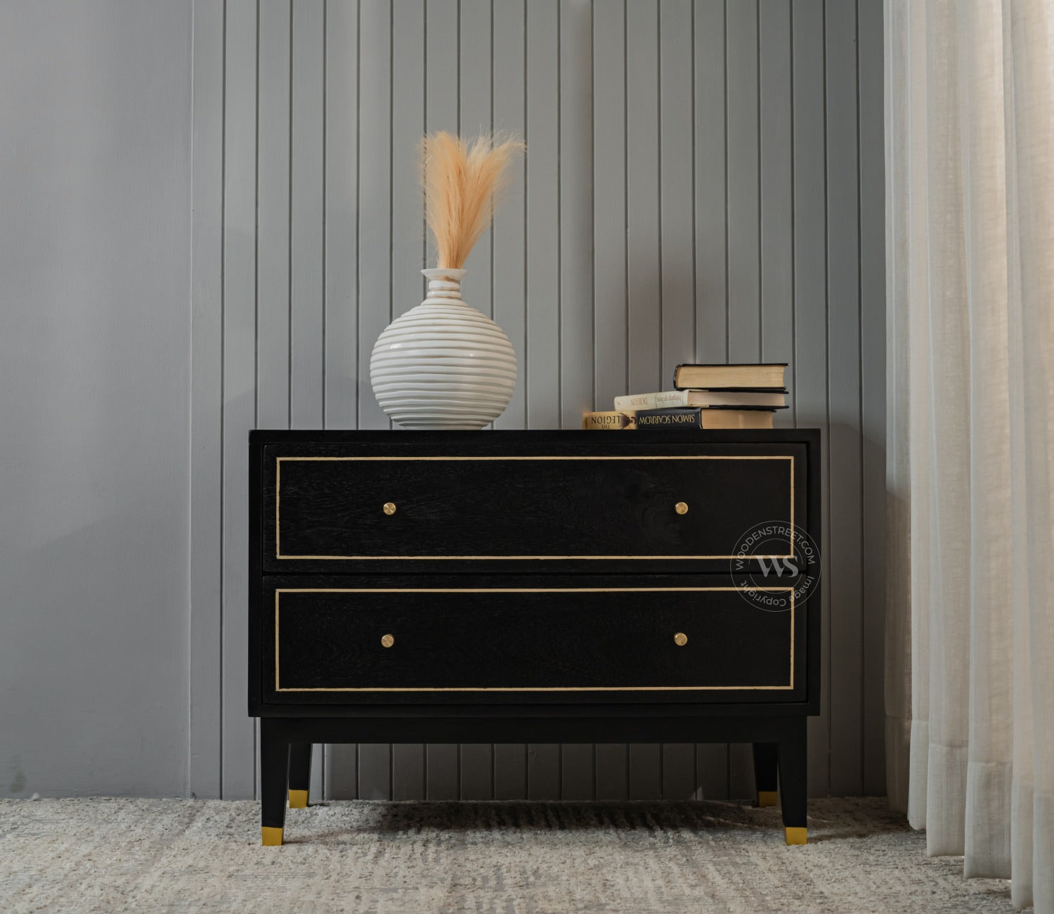 Royce Mango Wood 2 Chest of Drawers (Black Finish)