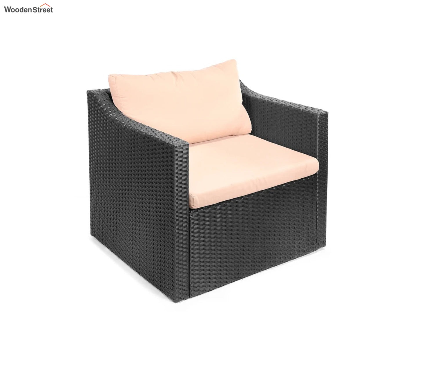 Brown Rattan And Wicker Outdoor Furniture Set With Table And Cushions