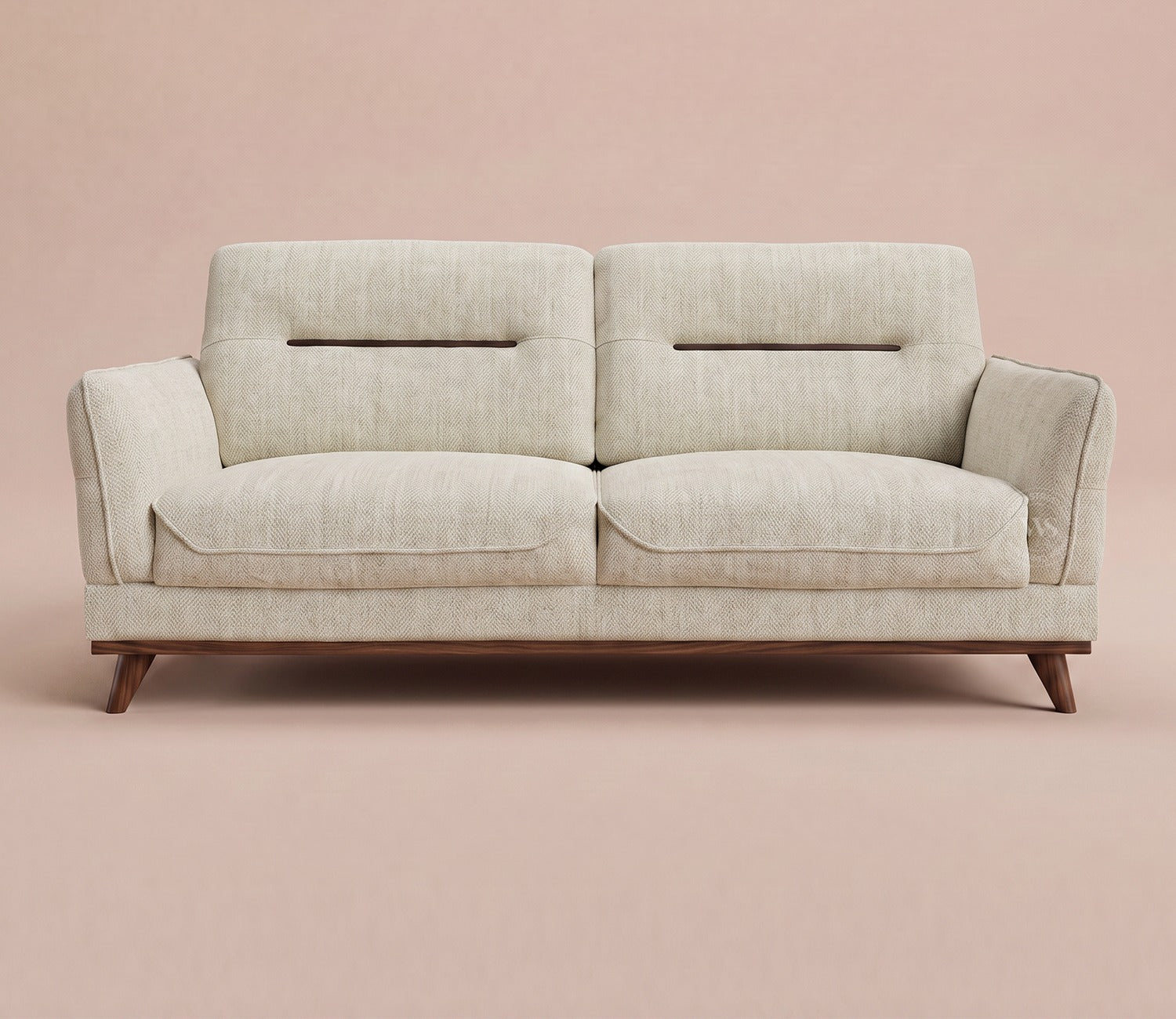 Alvaro 3 Seater Fabric Sofa with Wooden Accents (Cotton, Cottage Ivory)