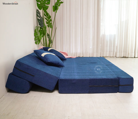 Voltz Fabric Sofa Cum Bed (72 x 72 Inch, Azure Blue)