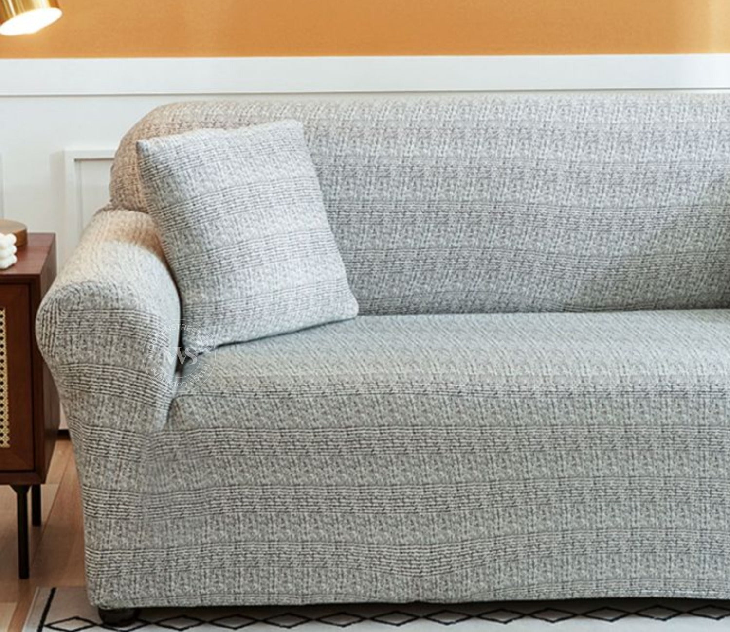 Hester Classic Textured Solid Colored Polyester Spandex 3 Seater Sofa Cover (Grey)