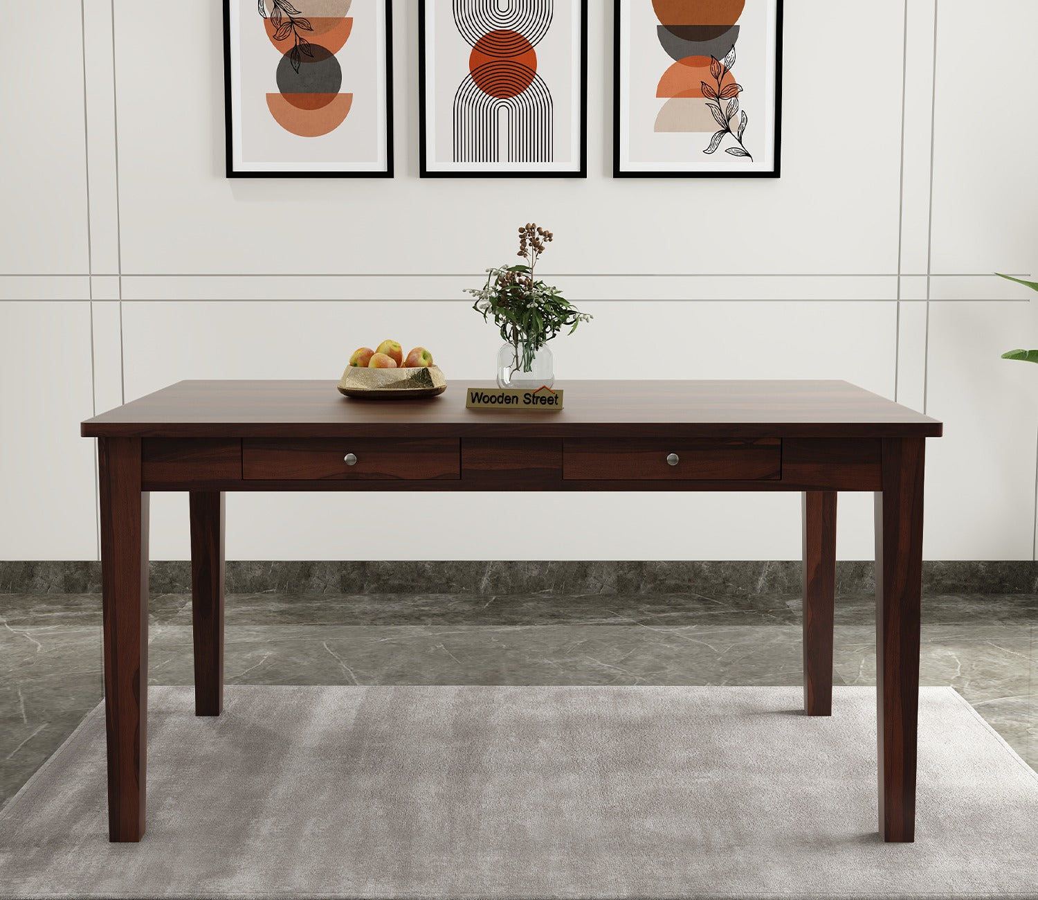 Mcbeth 6 Seater Compact Dining Table With Storage (Walnut Finish)