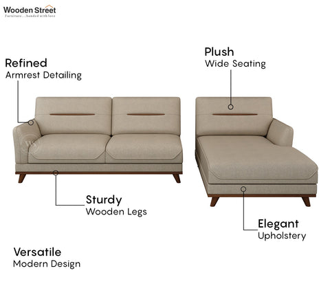 Alvaro L Shape 4 Seater Sofa with Wooden Accents (Cottage Ivory)