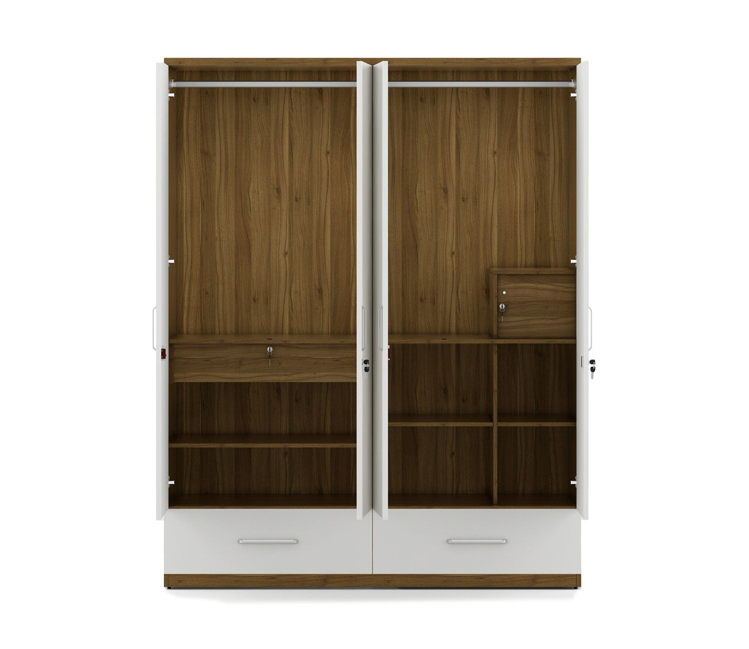Kosmo Apex 4 Door Wardrobe With Mirror (Exotic Teak Frosty White Finish)