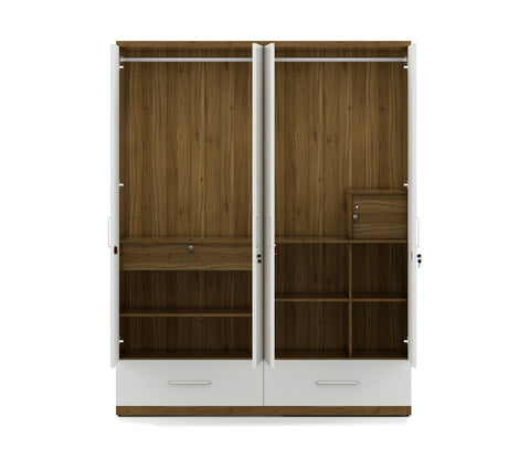 Kosmo Apex 4 Door Wardrobe With Mirror (Exotic Teak Frosty White Finish)