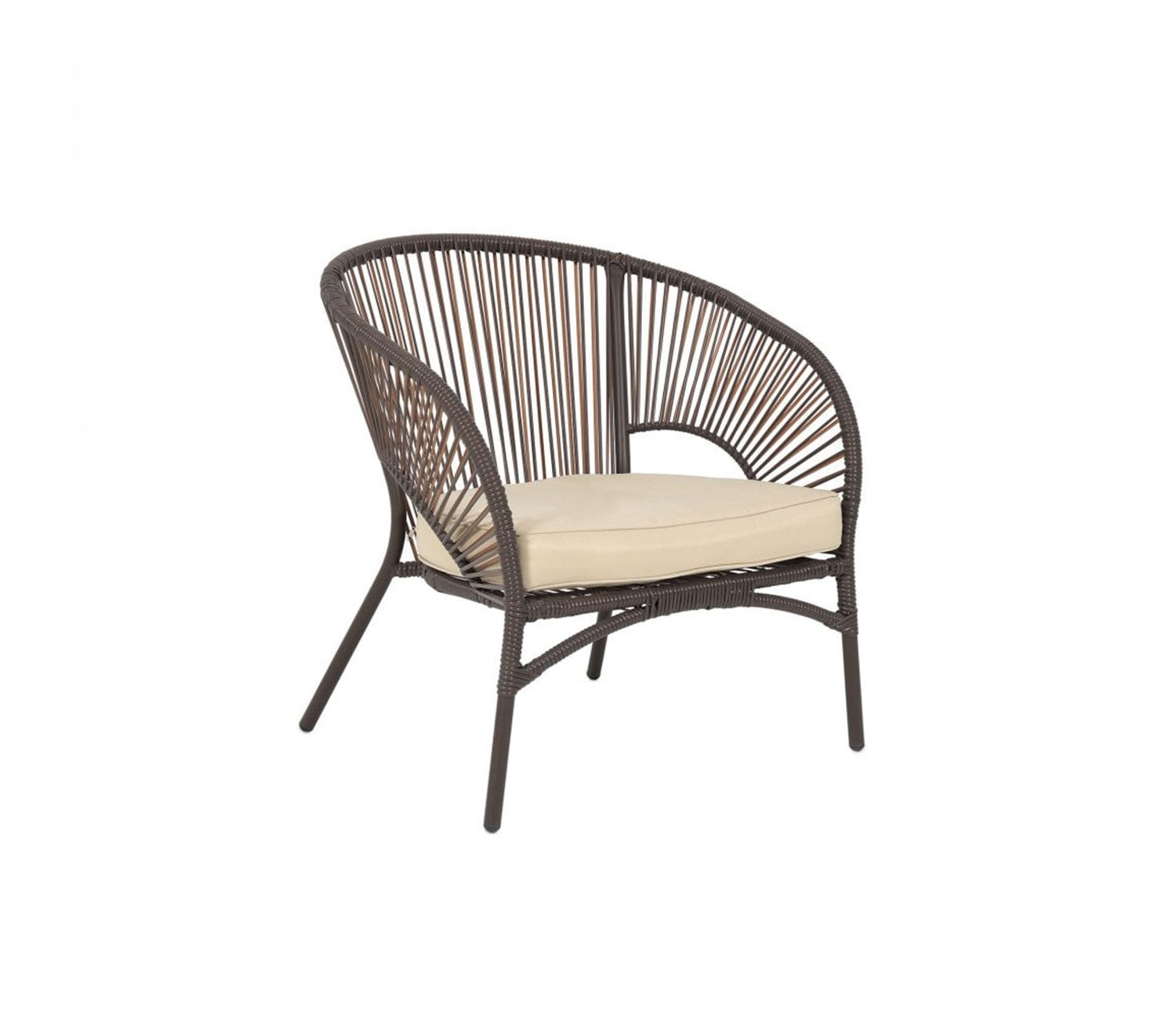 Dark Brown Rope 4 Seater Sofa Set With Table And Cream Cushions