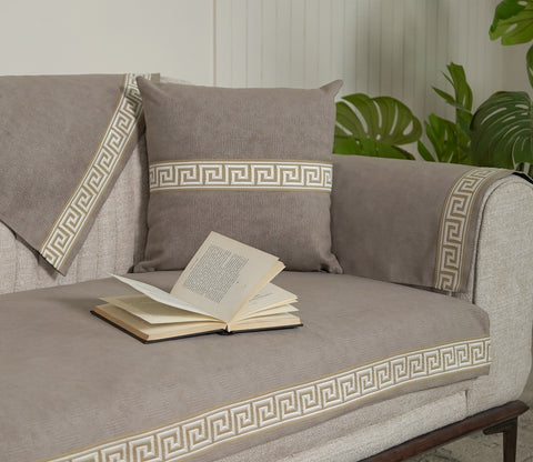 Kingston 3 Seater Premium Sofa Cover - Set of 9 (Latte Beige)