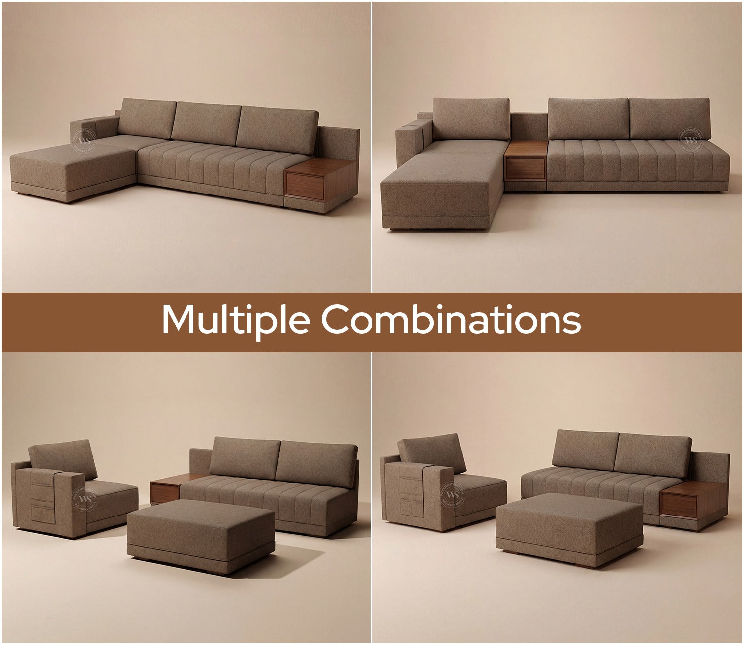 Oasis L-Shape Left Aligned Sectional Sofa (Sand Brown)